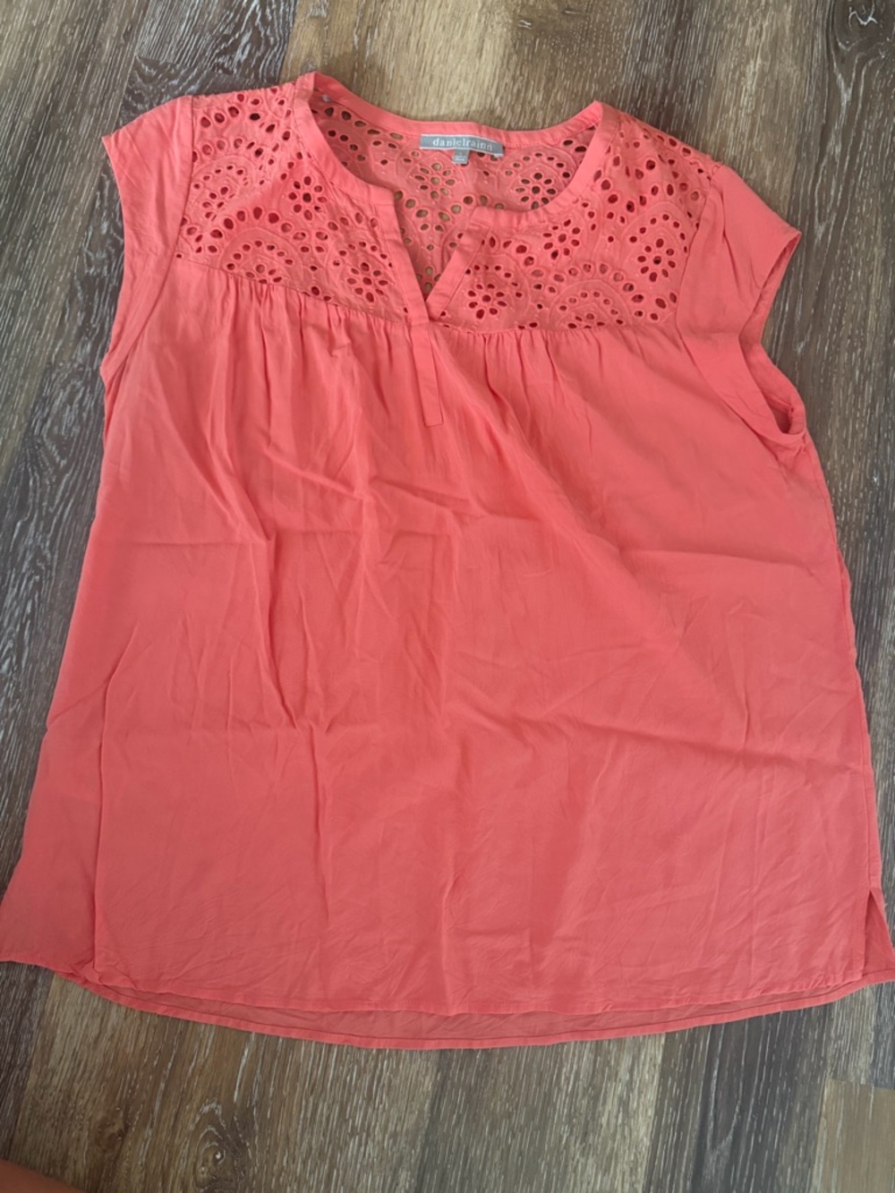 Daniel Rainn Coral Eyelet Yoke Sleeveless Top